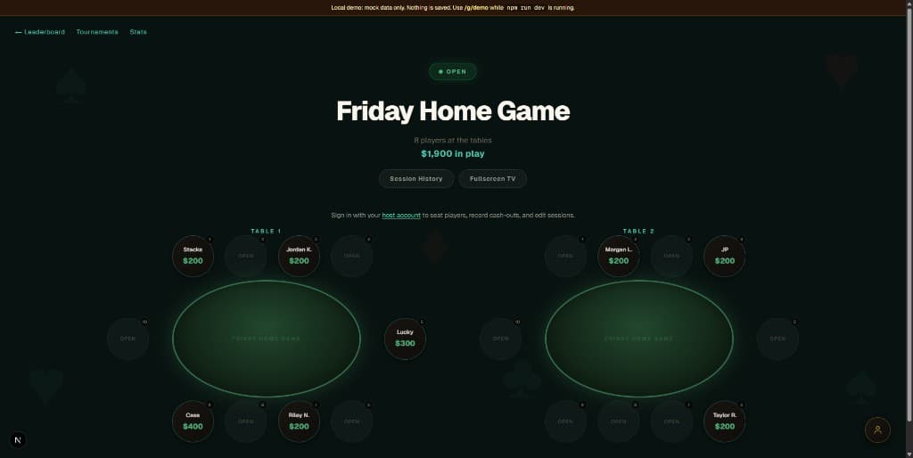 PokerNights live tables with seats and buy ins